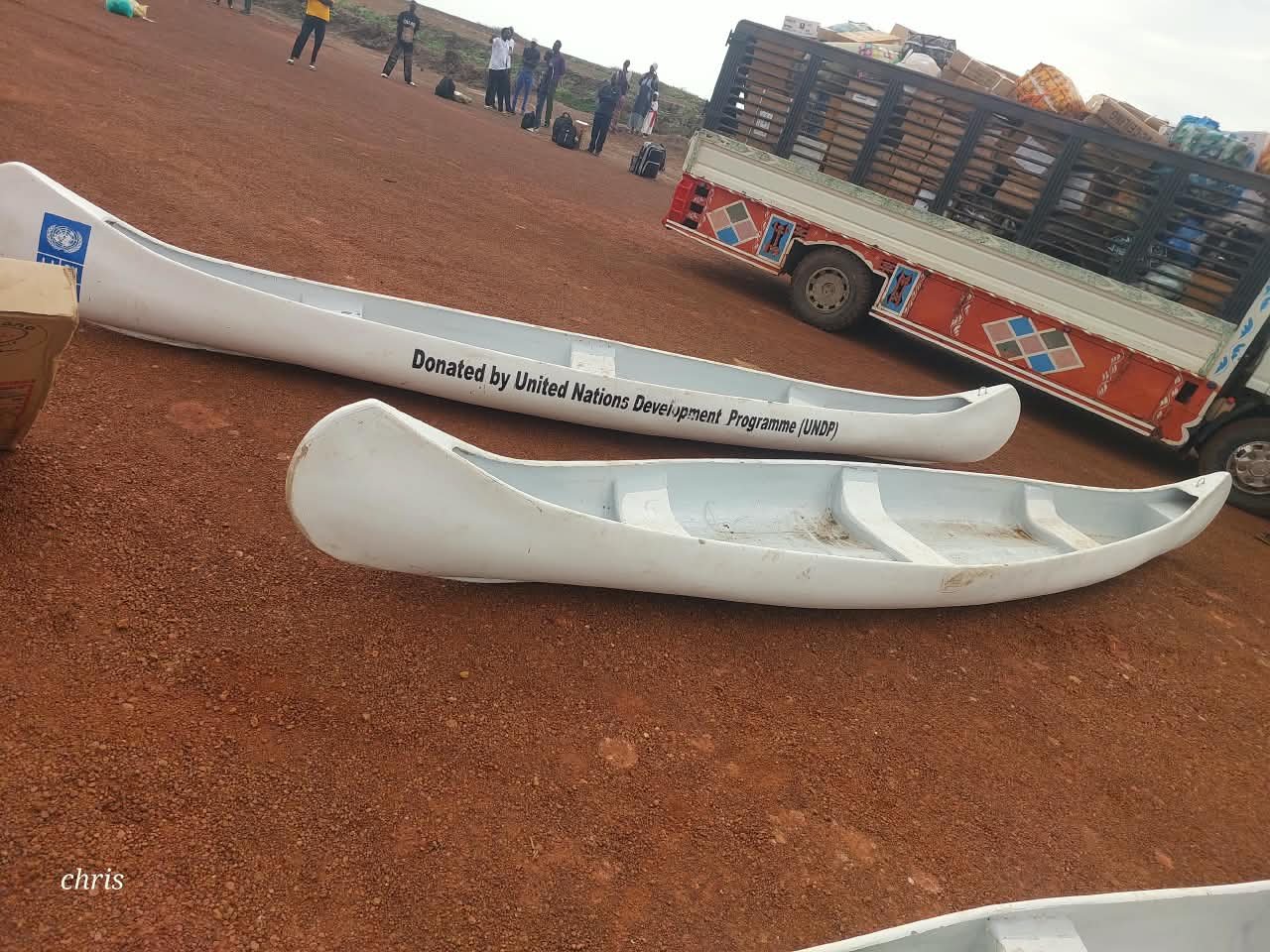 A canoe provided as part of a livelihood start-up kit